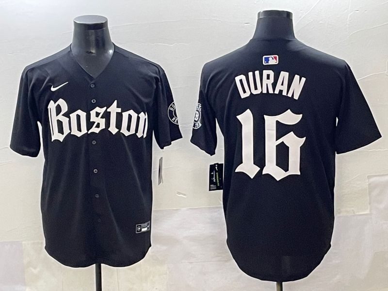 Men 2025 Boston Red Sox 16 Duran Black Five generations Joint Name Nike MLB Jersey style 1